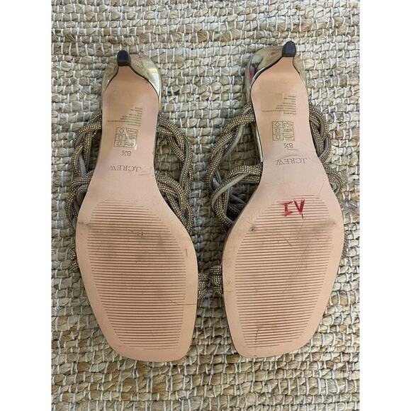 J Crew 8.5 Heels Zadie Strappy Kitten Heel Pumps Gold Open Toe Crystals NEW - Picture 11 of 14